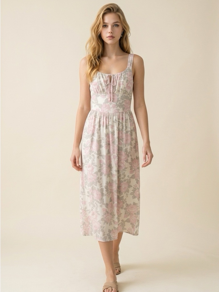 Monteau Los Angeles Floral Smocked Maxi Dress Sun Dress Womens Small